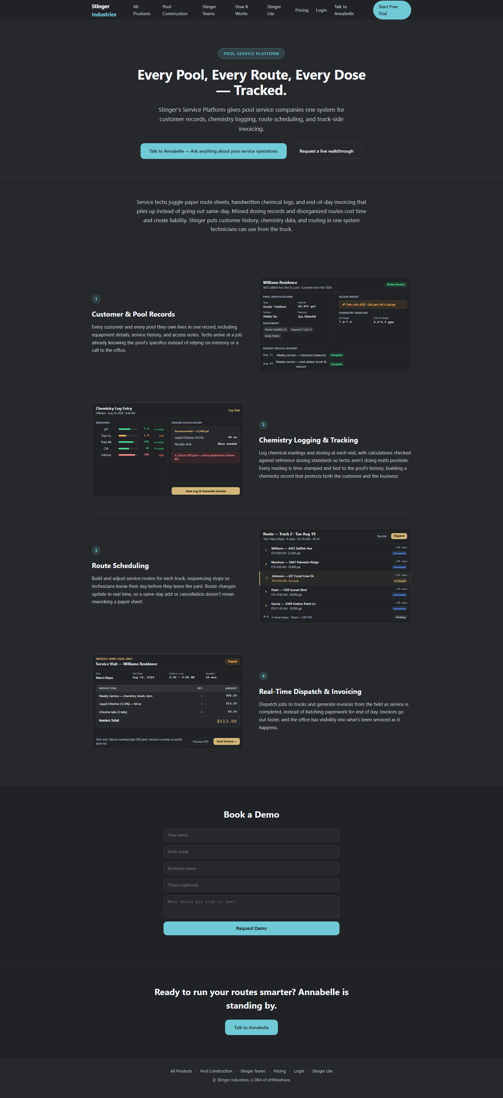 Service Platform marketing view: routes, chemistry, and invoicing