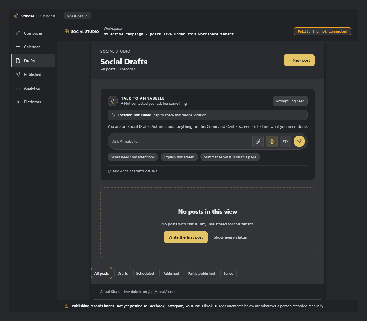 Keep your works in progress together in one place. Return to a draft during editing before sending it, keeping unfinished posts available for review.