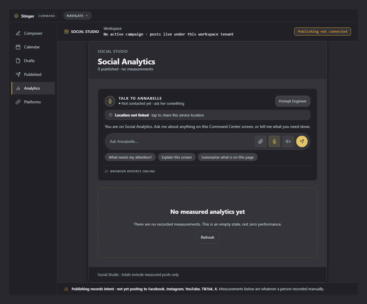 Reach and engagement for posts it published, pulled once the platform key is connected. Review results after publishing and connecting the platform, with reach and engagement available for comparison.
