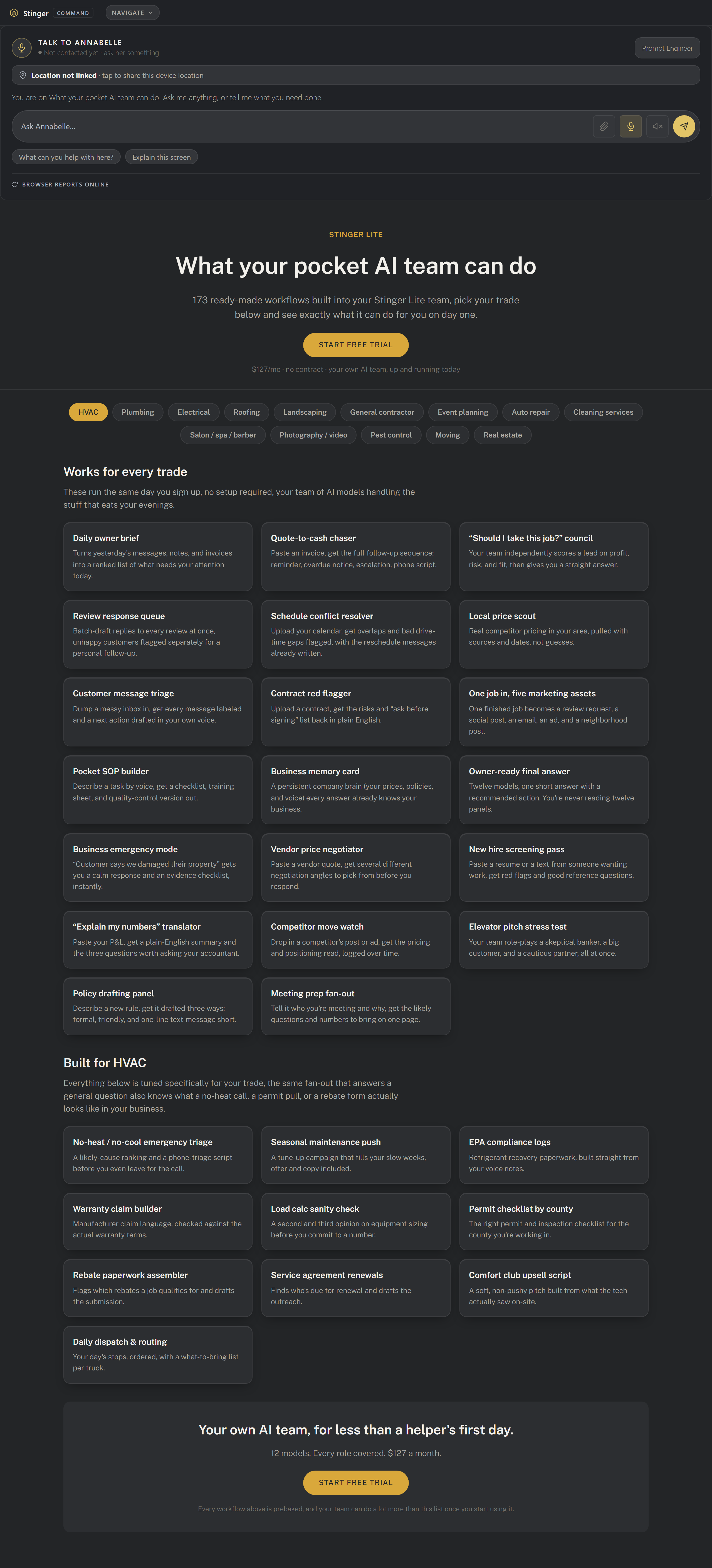 The prebaked workflow library, general and per-trade. Choose a workflow before starting the task, using the library to review the available sequences.